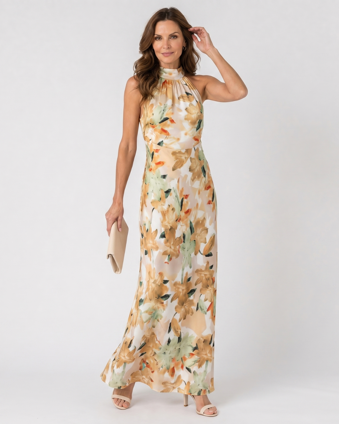 Cekel | Midikleid mit botanischem Print, Rückenausschnitt und fließendem Rock