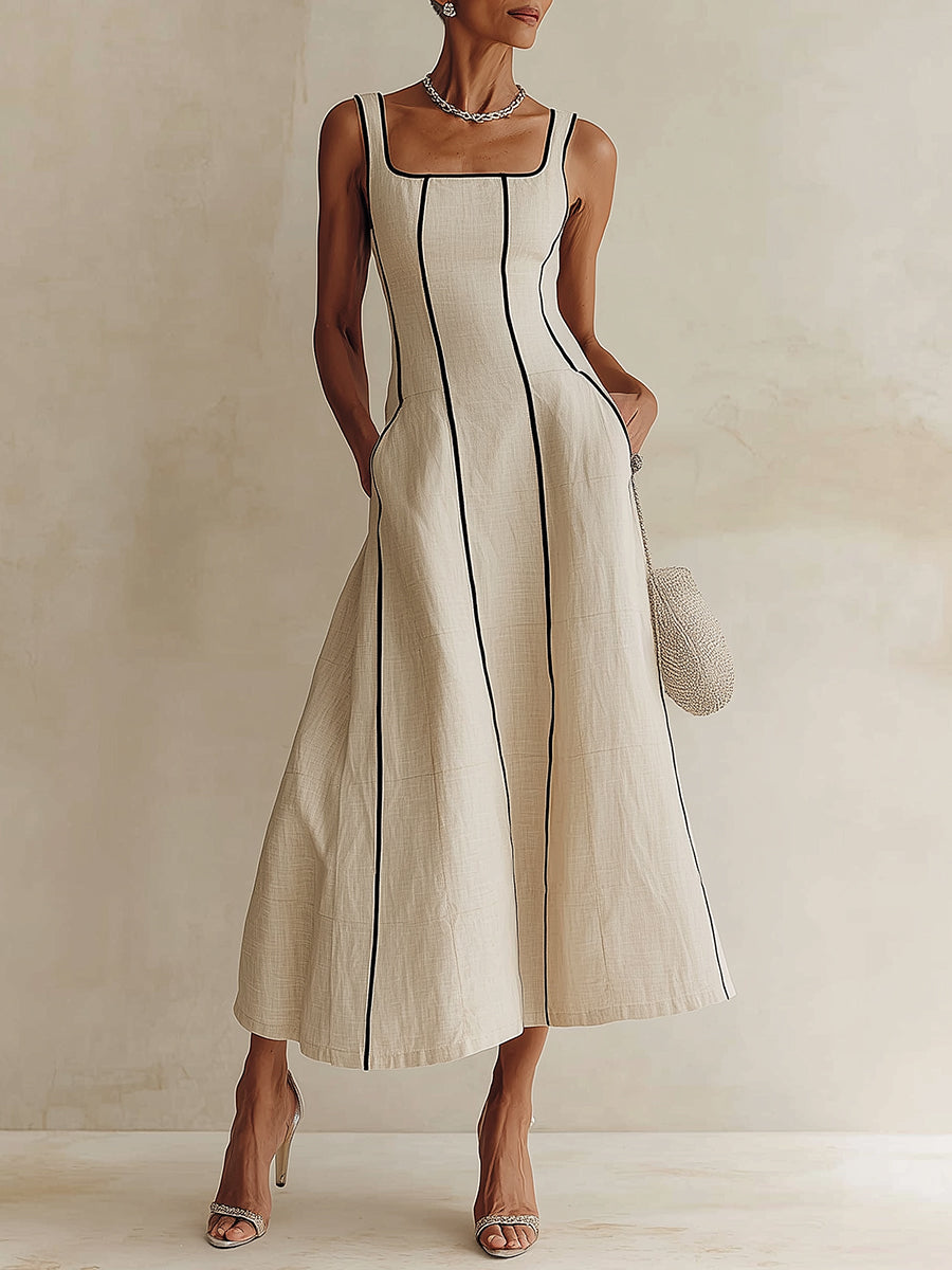 Lara – Apricotfarbenes A-Linien-Maxikleid