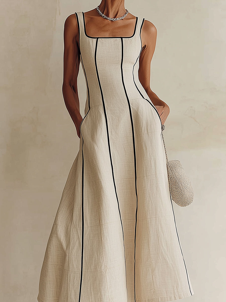 Lara – Apricotfarbenes A-Linien-Maxikleid