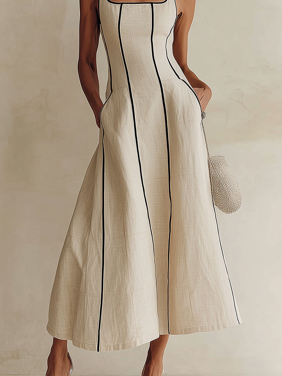 Lara – Apricotfarbenes A-Linien-Maxikleid