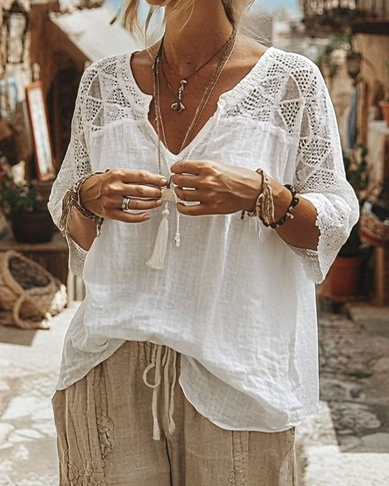 Bluse mit V-Ausschnitt und Streifen