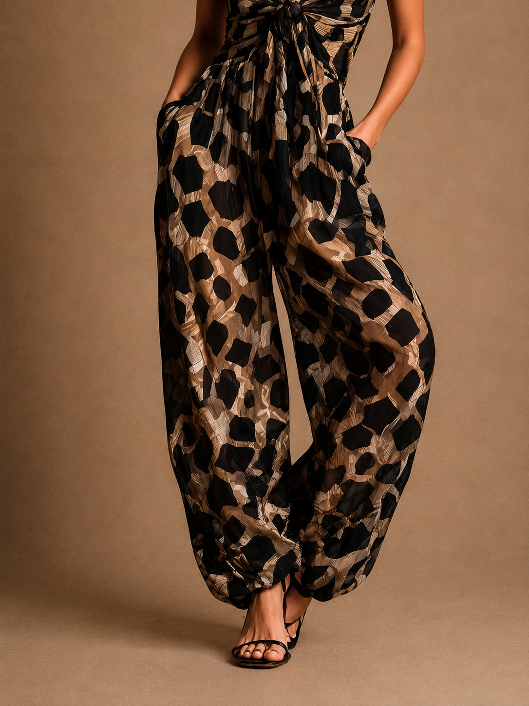Carla | Neckholder-Jumpsuit mit Animalprint und fließendem Schnitt