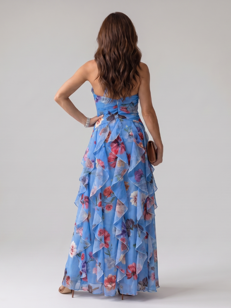 Nori | Geblümtes Maxikleid mit Sweetheart-Ausschnitt und Rüschenoberteil