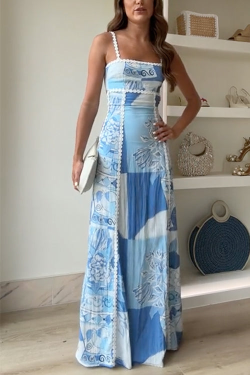 Langes Kleid mit Ric Rac Trägern und Rückenknoten