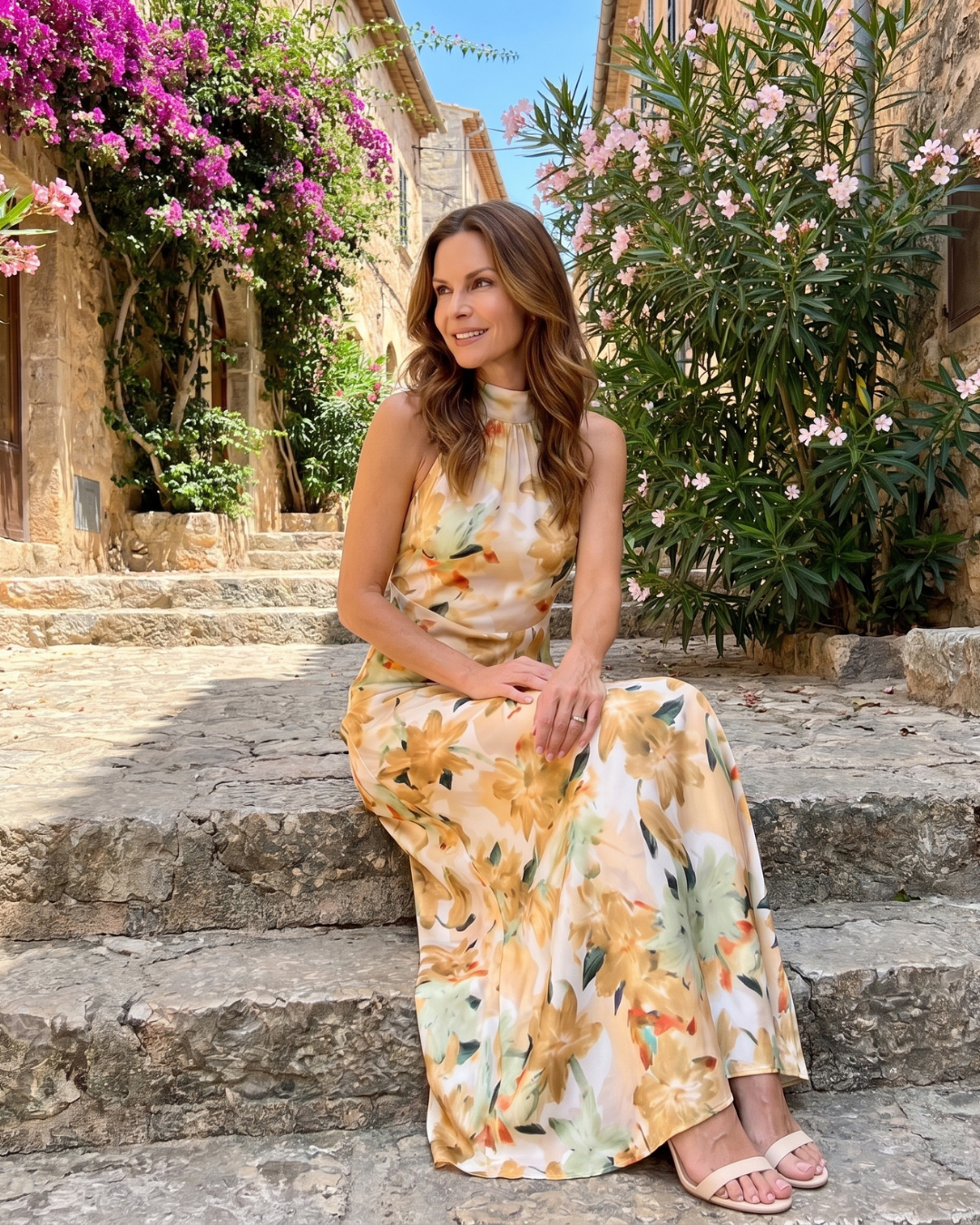 Cekel | Midikleid mit botanischem Print, Rückenausschnitt und fließendem Rock