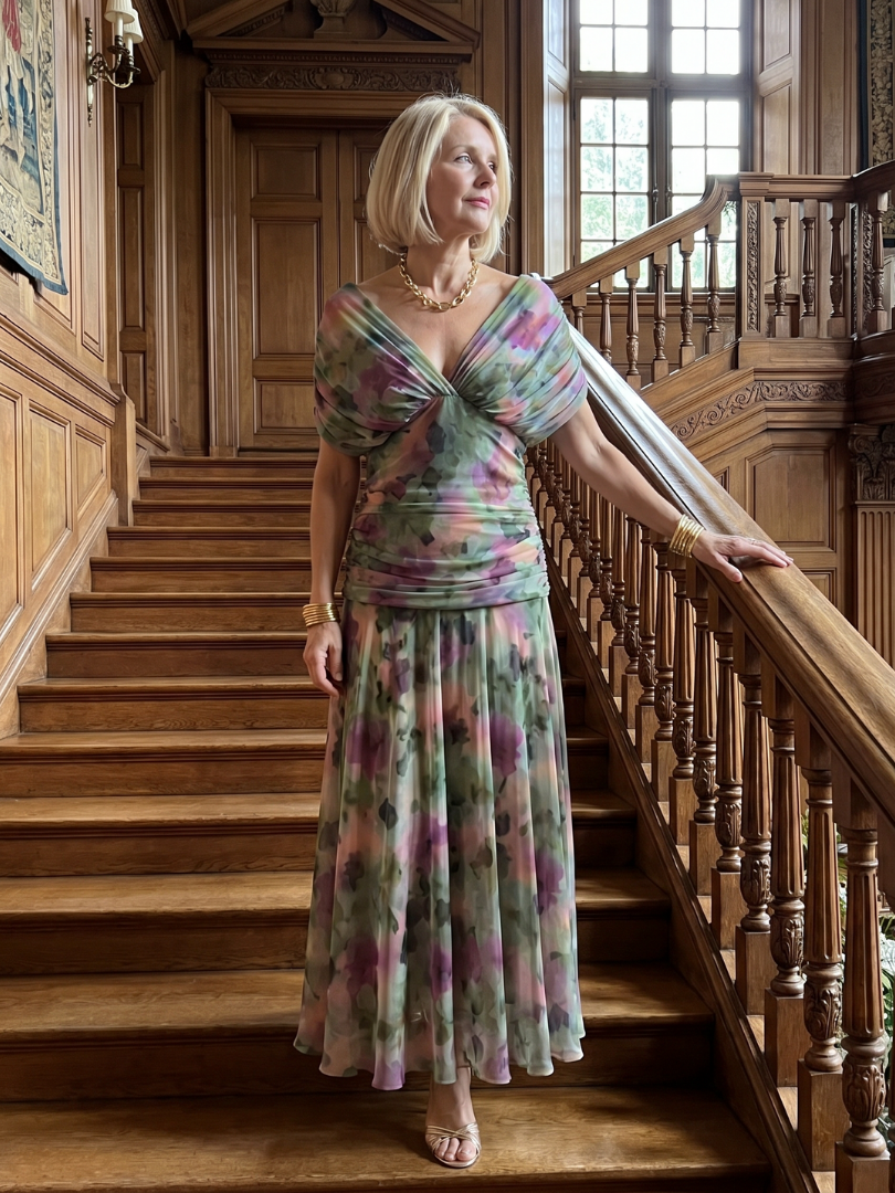 Calen | Schulterfreies fließendes Midikleid
