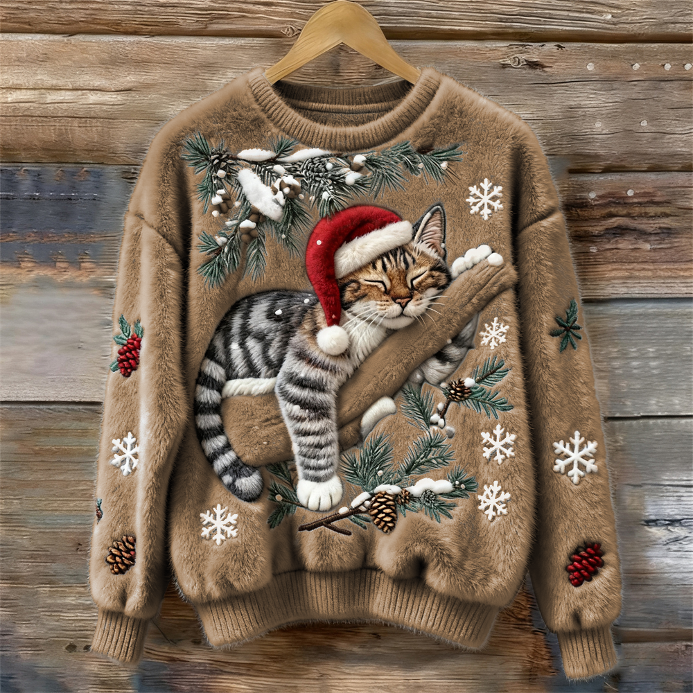Layla | Kuscheliger & Festlicher Winterpullover mit Katze