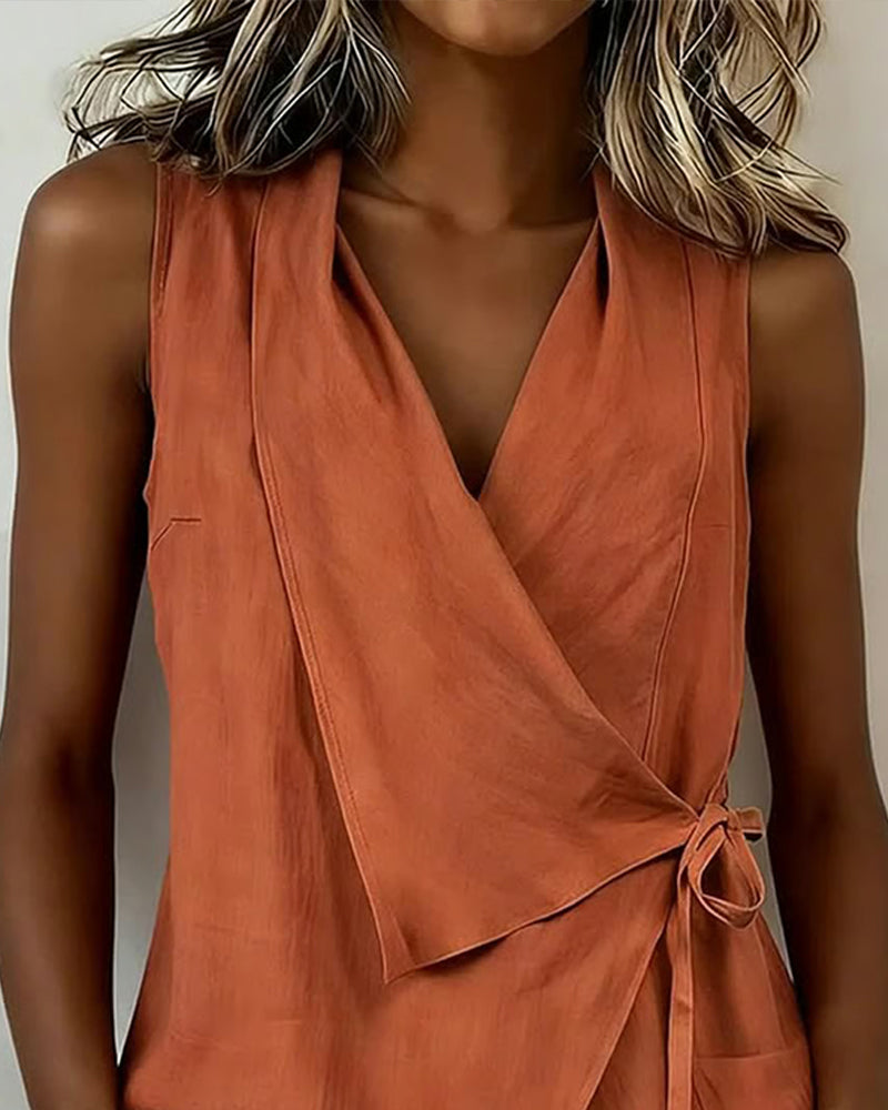 Baumwoll-Lino-Bonded Tank Top Unifarben