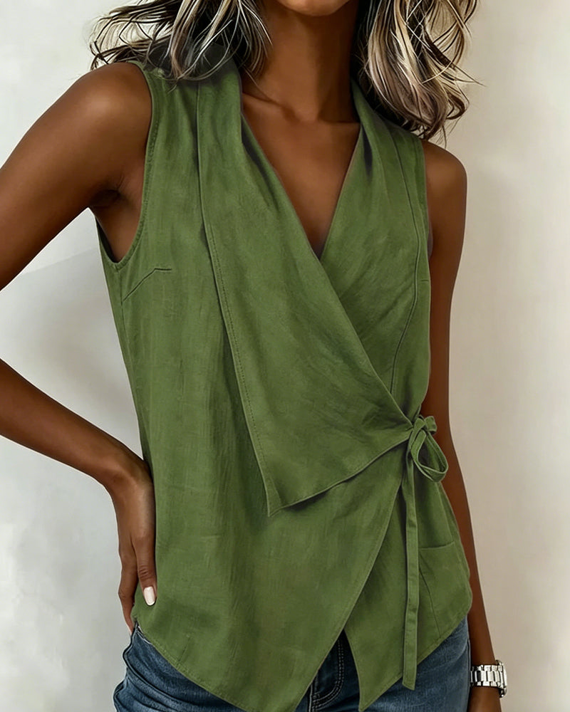 Baumwoll-Lino-Bonded Tank Top Unifarben