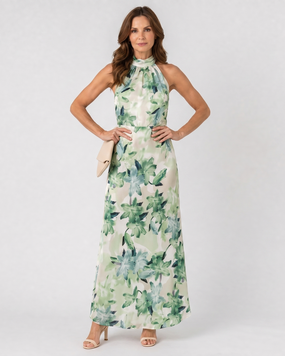 Cekel | Midikleid mit botanischem Print, Rückenausschnitt und fließendem Rock