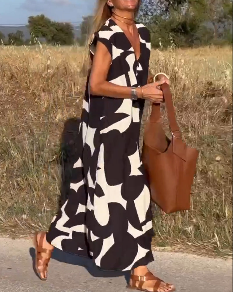 Elowen - Ärmelloses Kleid mit unregelmäßigem geometrischem Druck