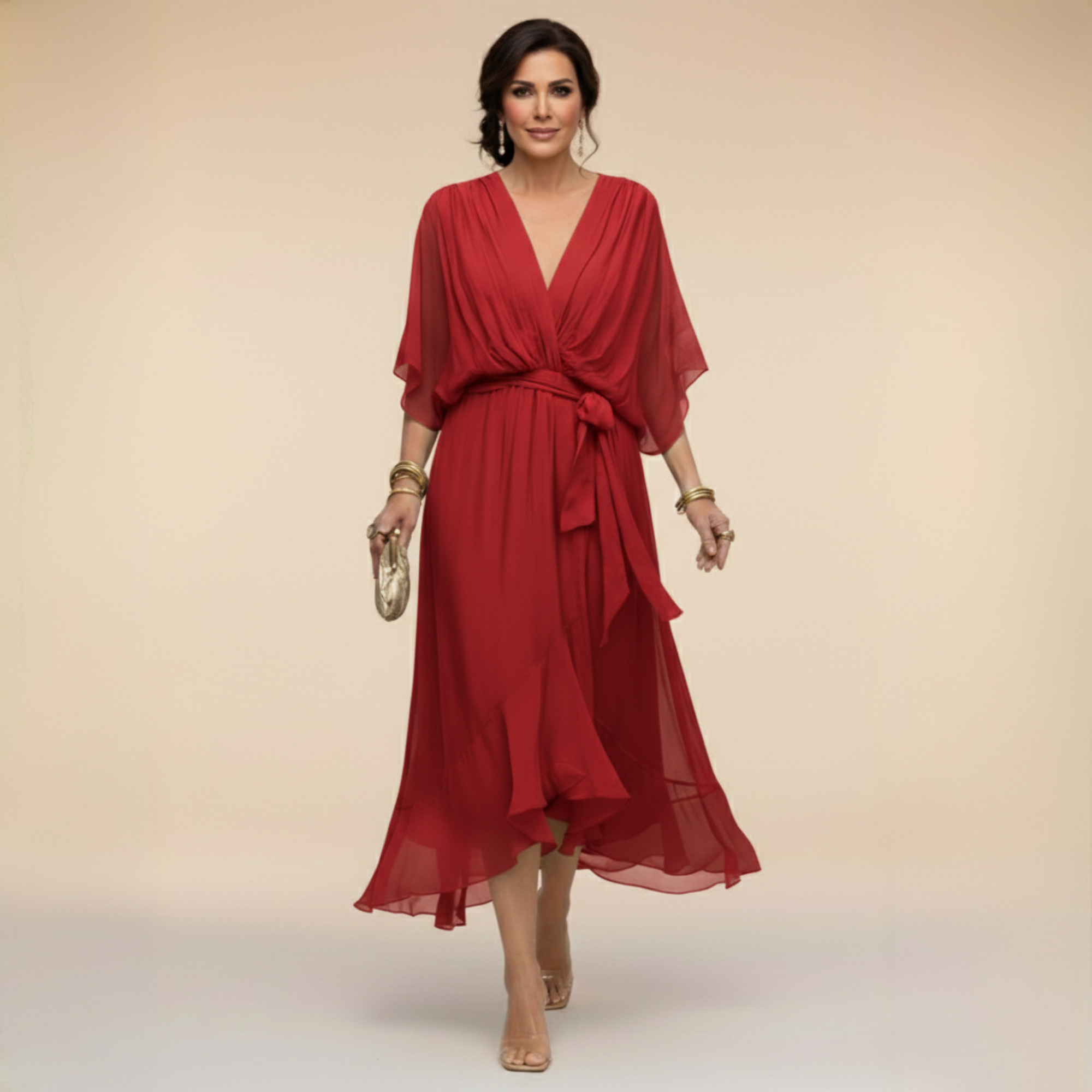 Sarah™ | Sandra Chiffon Kleid mit V-Ausschnitt