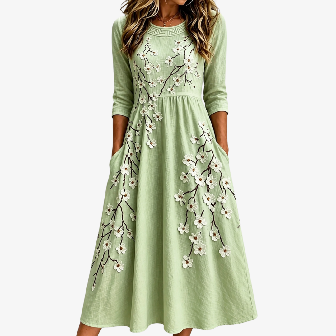Salbeiblüten Garten-Midikleid mit Taschen
