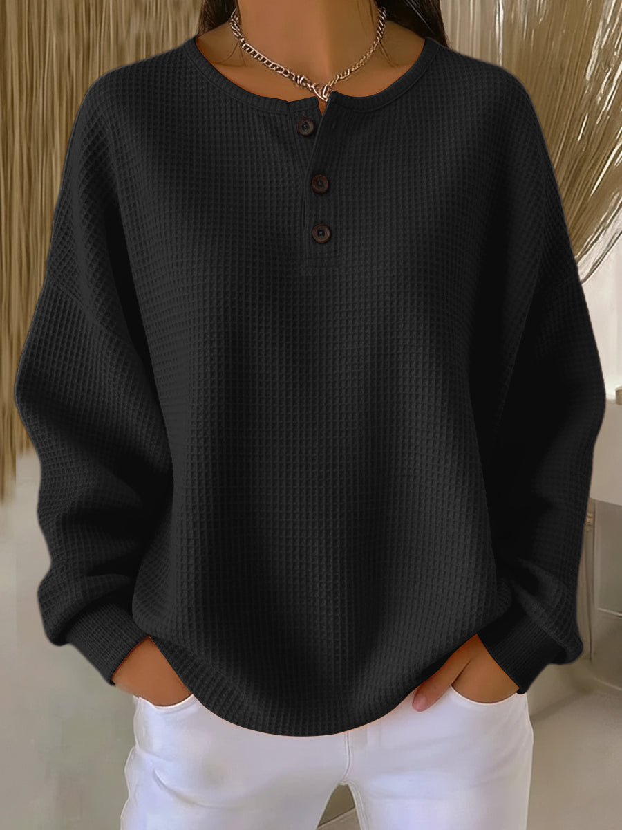 Milagros | Henley-Sweatshirt mit Waffelstruktur