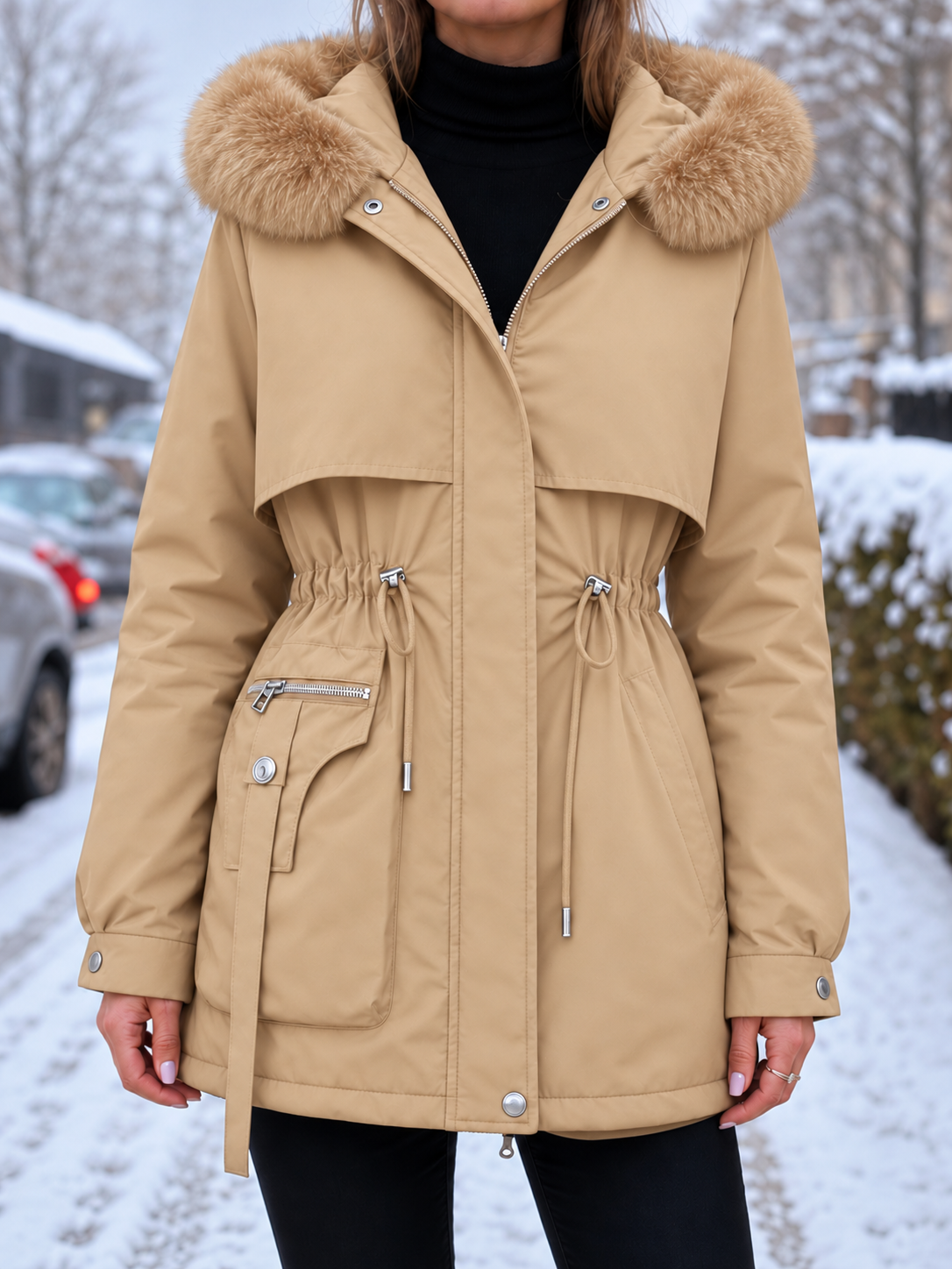 Éloïse | Taillierter wasserabweisender Damenparka mit Sherpa-Futter