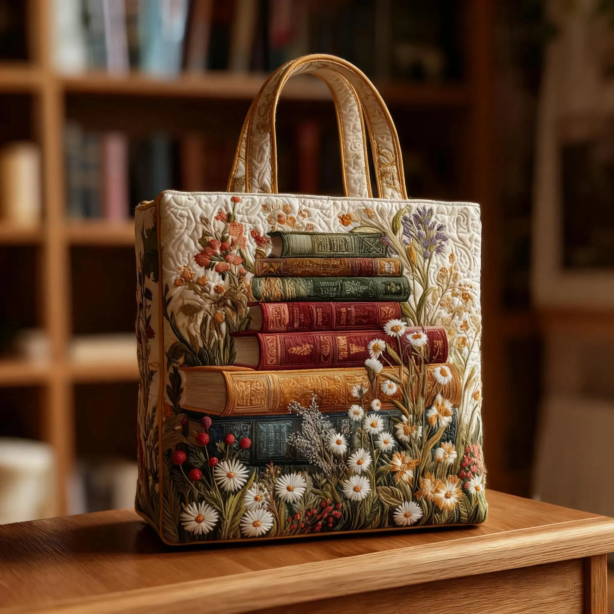 Handgefertigte, wattierte Tasche - Blumenmuster