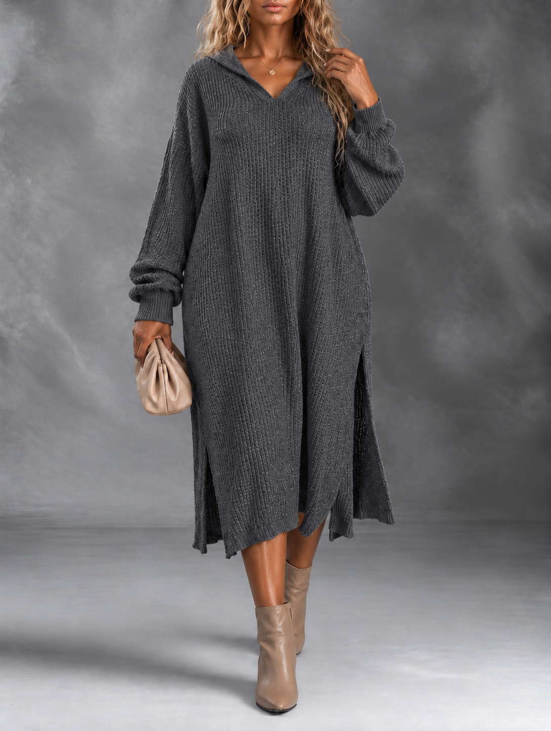 Jocelyn – Strick-Pulloverkleid mit Kapuze