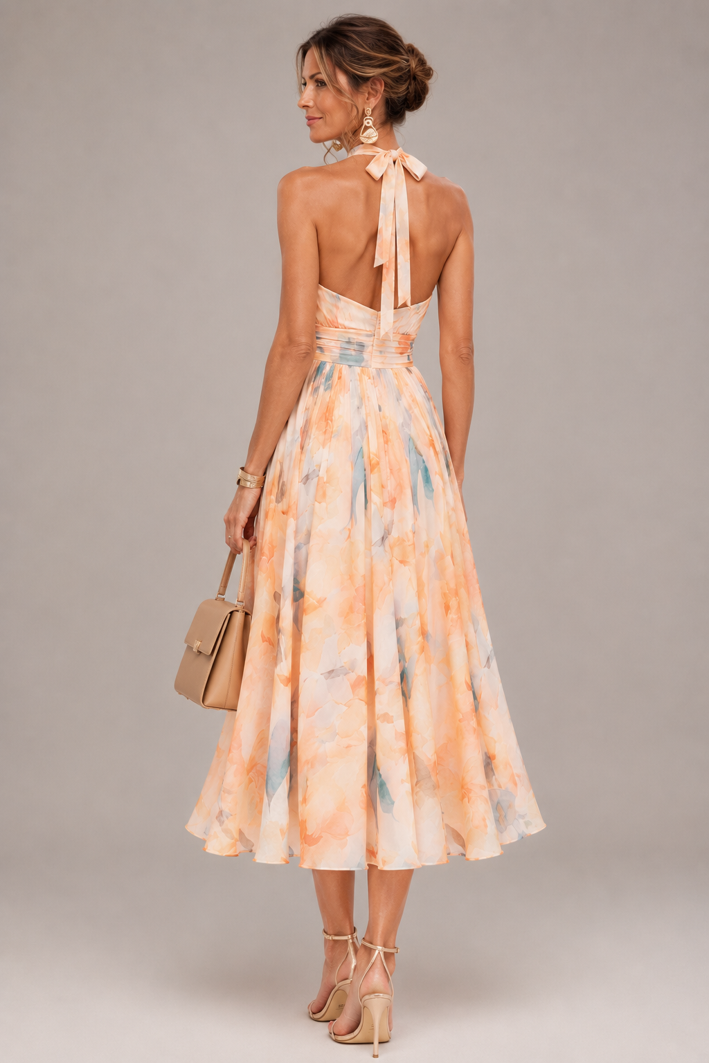 Aurore | Neckholder-Maxikleid mit Aquarellprint