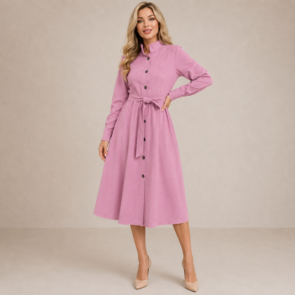 Merryn | Midikleid mit Gürtel und Knopfleiste