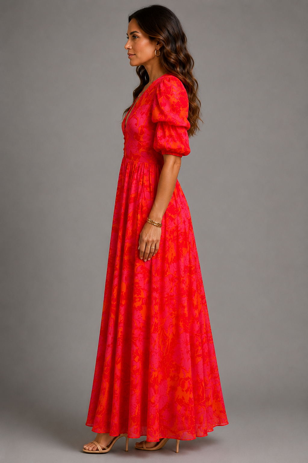 Olympe | Fließendes Kleid in Rosa und Orange