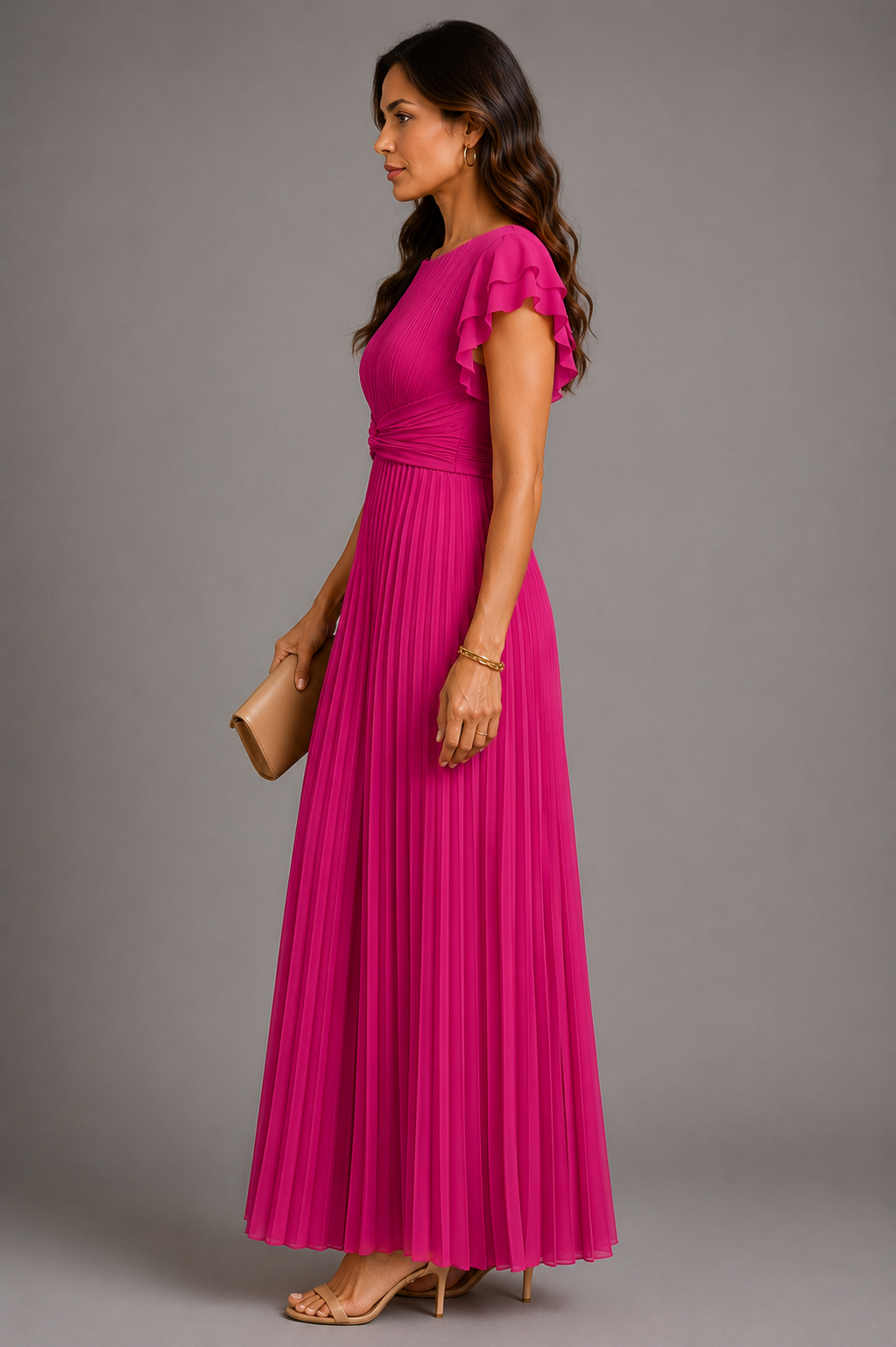Sélène | Glamouröses plissiertes Maxikleid
