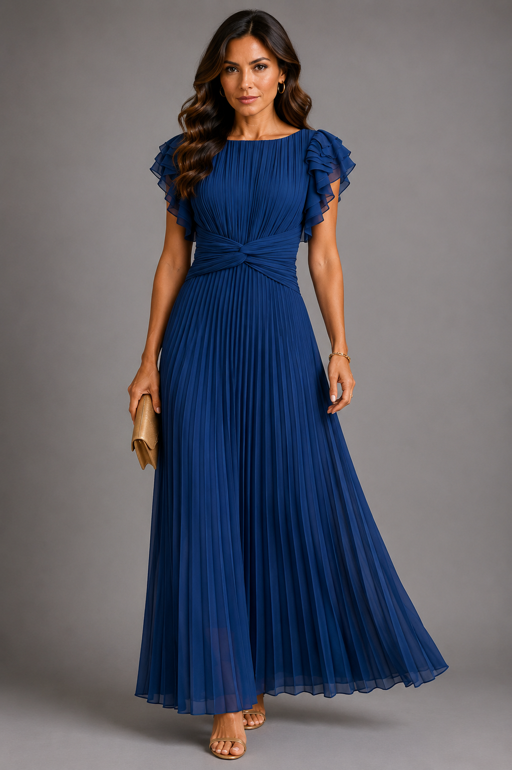 Sélène | Glamouröses plissiertes Maxikleid