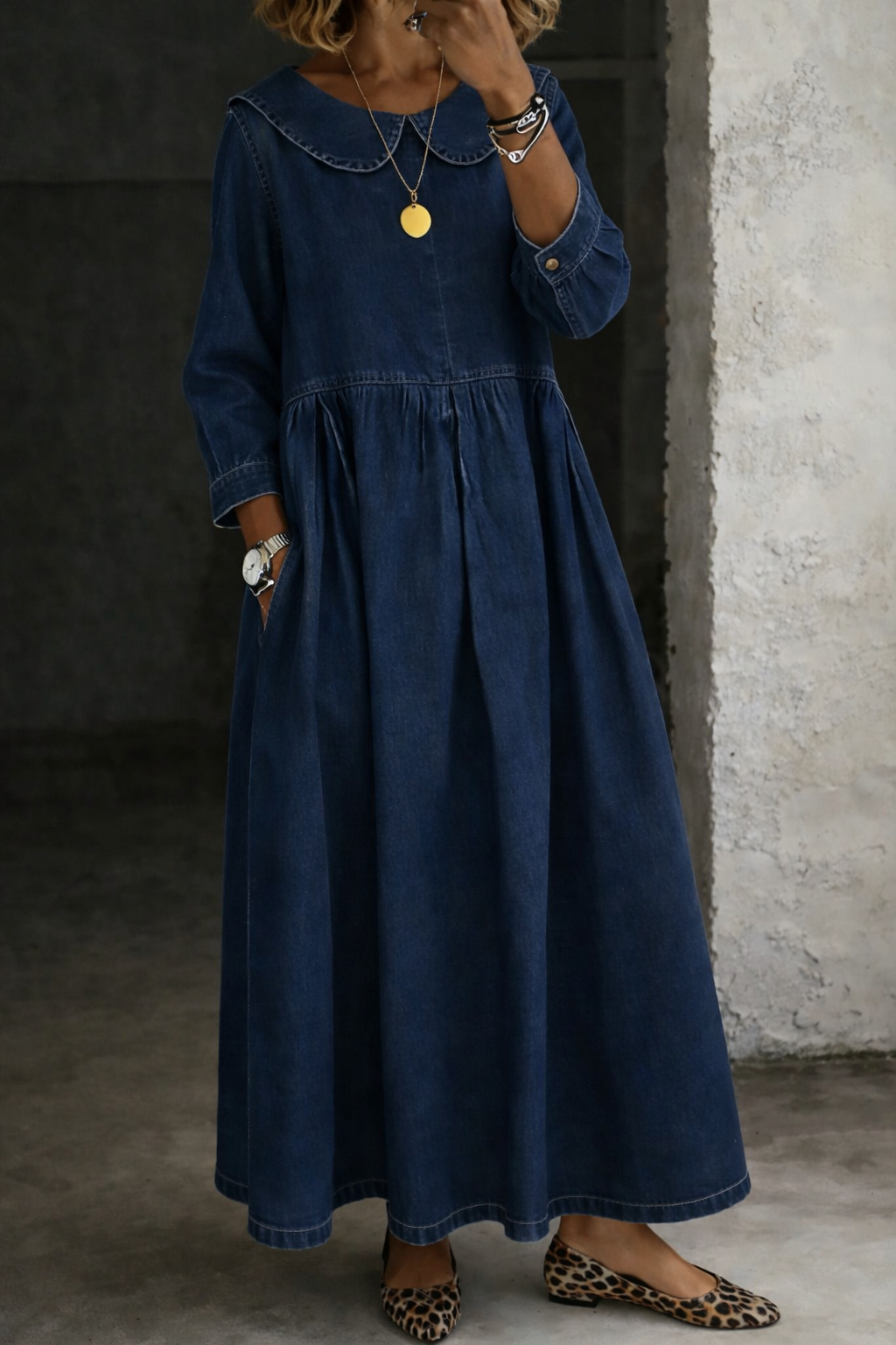 Clara | Peter Pan Kragen Denim Kleid
