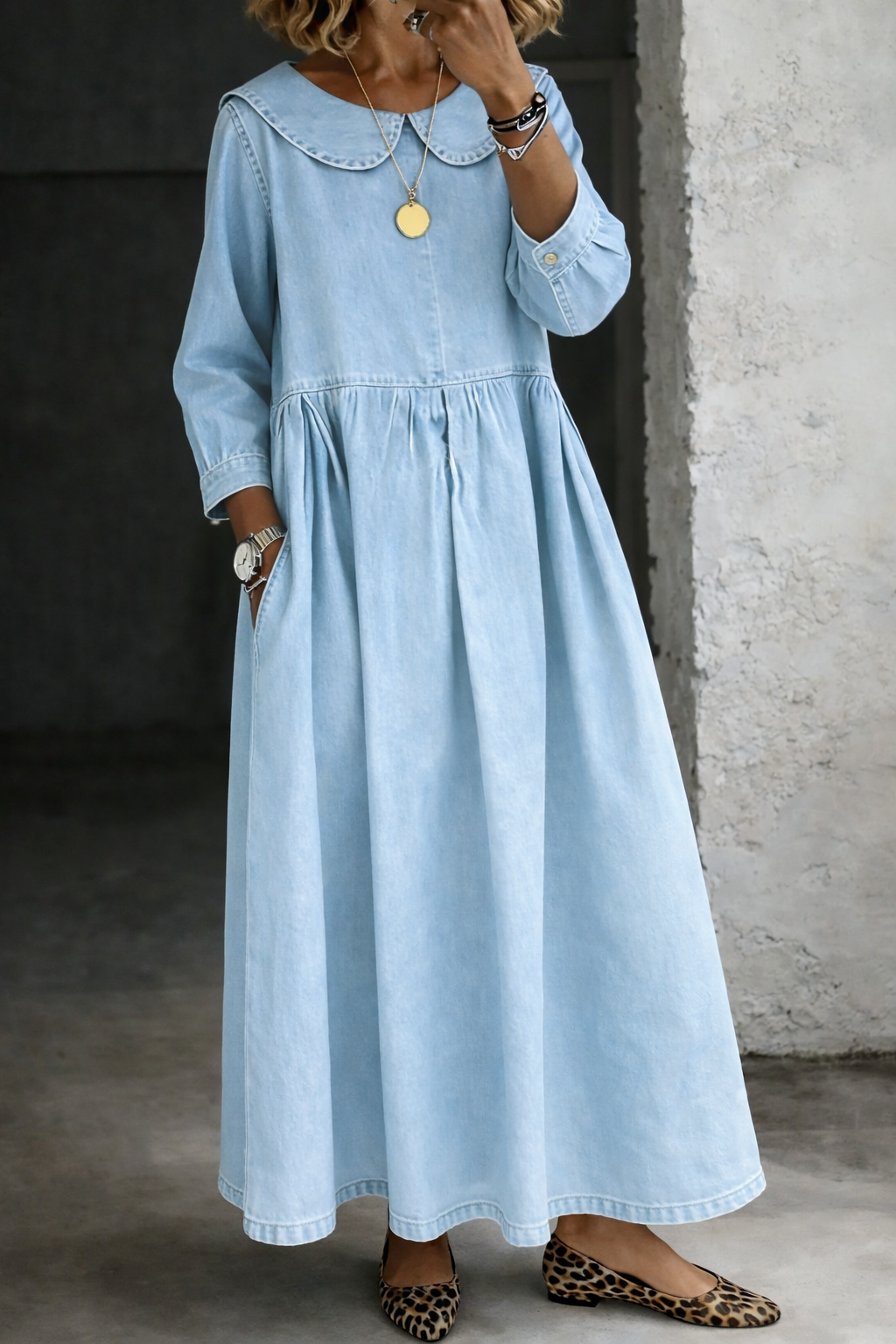 Clara | Peter Pan Kragen Denim Kleid
