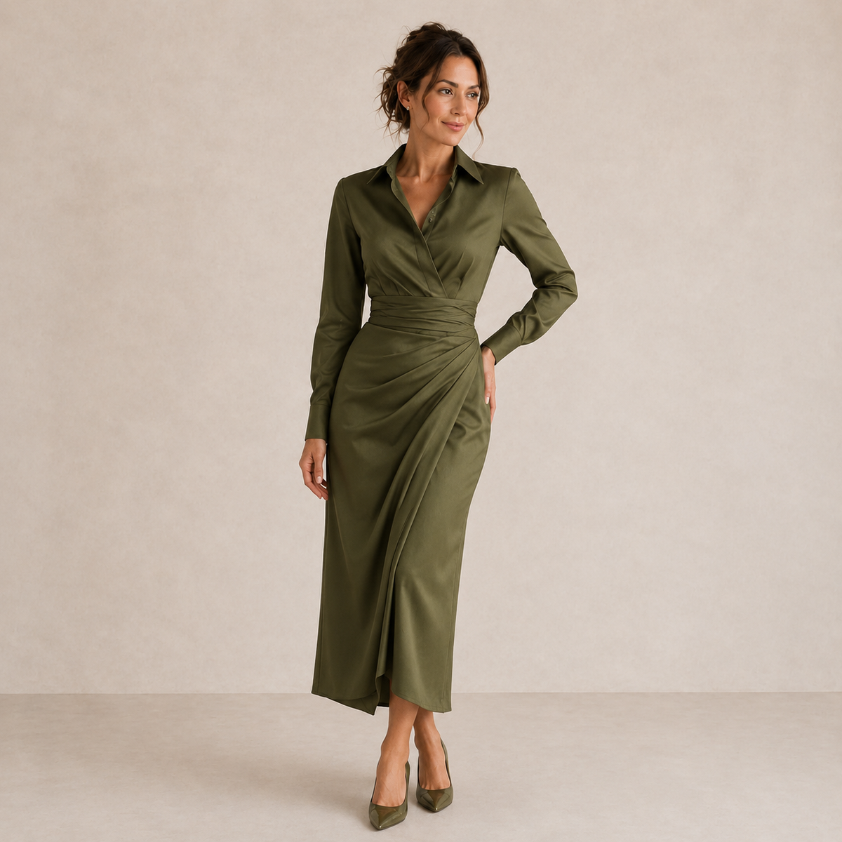 Hesper | Grünes Wickel-Maxikleid