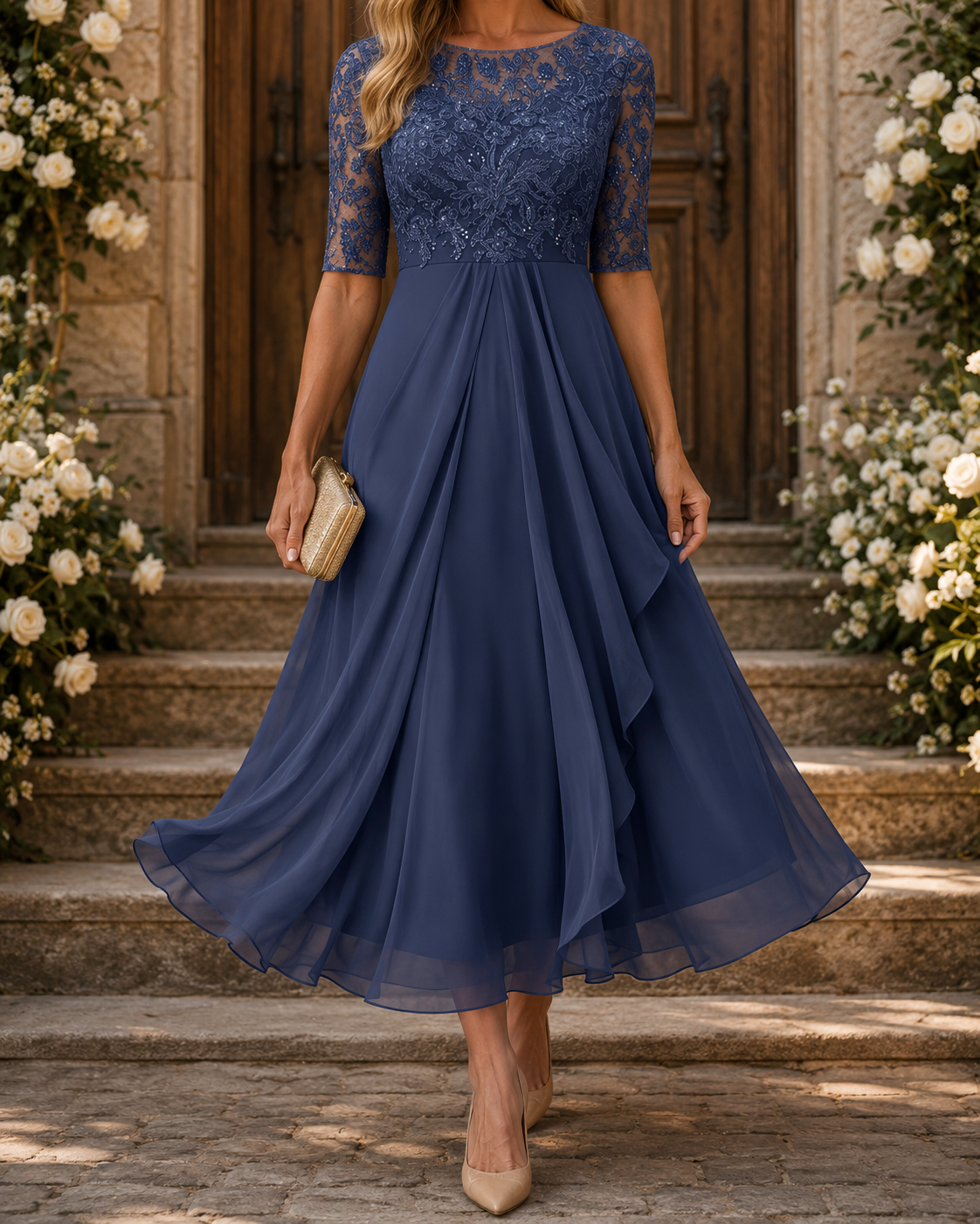 Rose | Schmeichelhaftes Spitzen-Midikleid