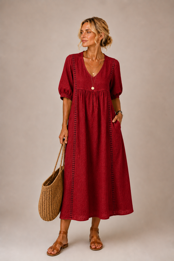 Lina – Leichtes Midikleid mit V-Ausschnitt