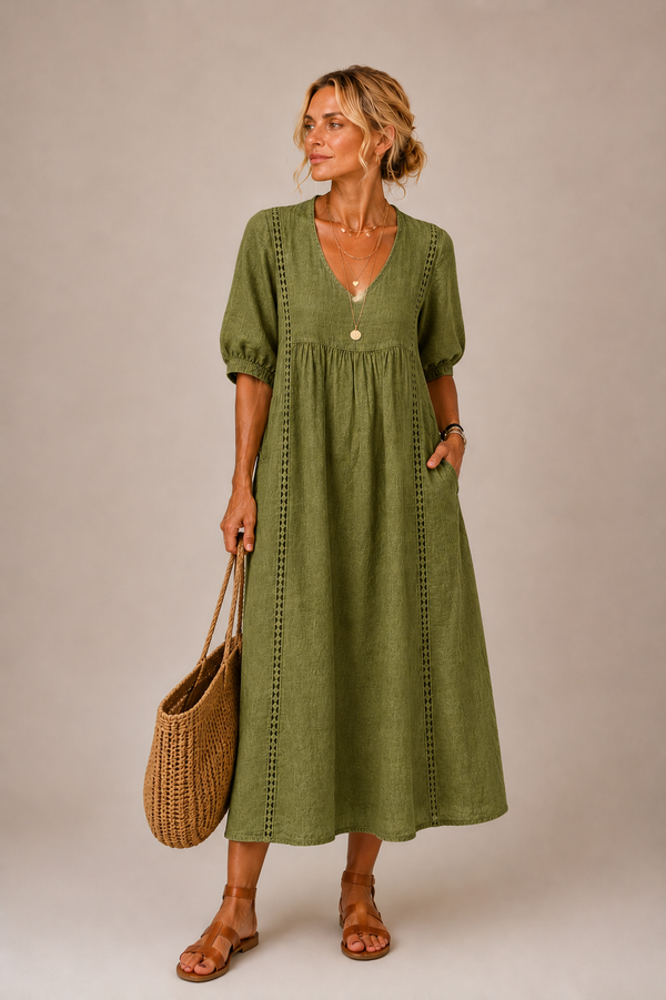 Lina – Leichtes Midikleid mit V-Ausschnitt