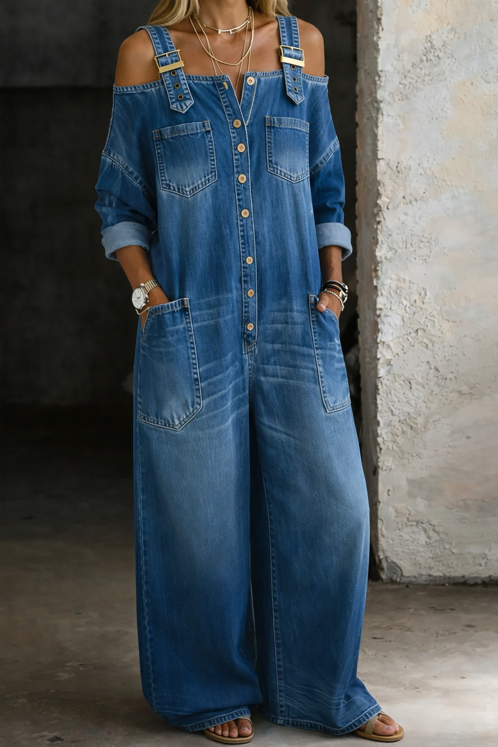 Sophia | Schulterfreier Denim-Overall