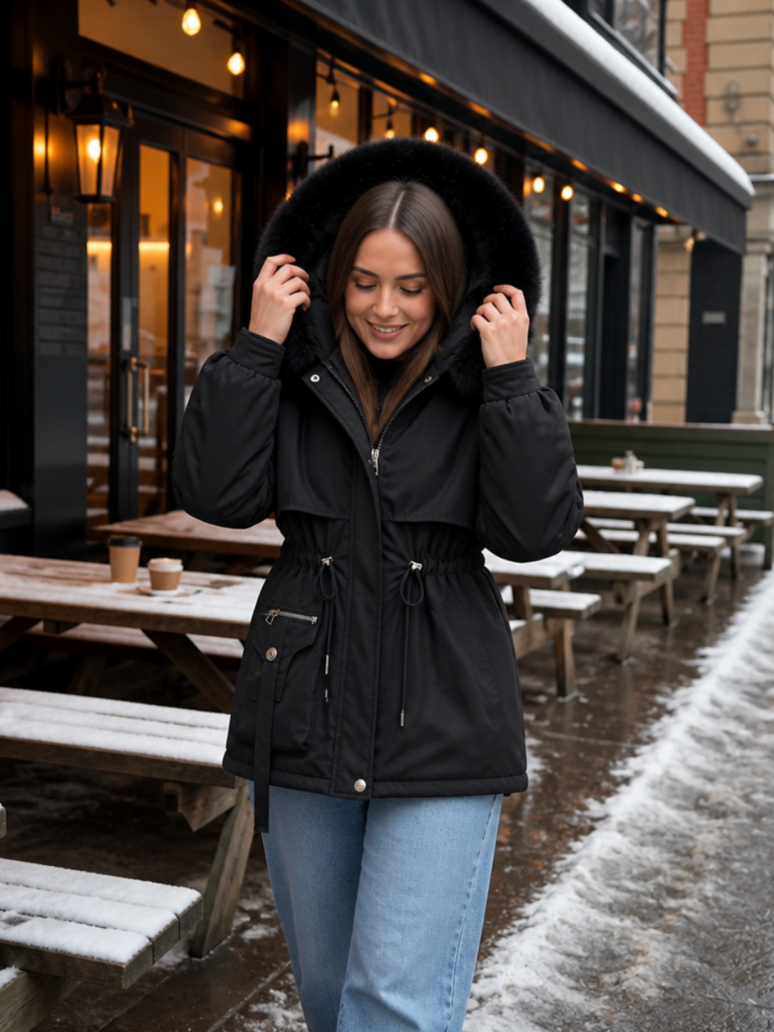 Éloïse | Taillierter wasserabweisender Damenparka mit Sherpa-Futter