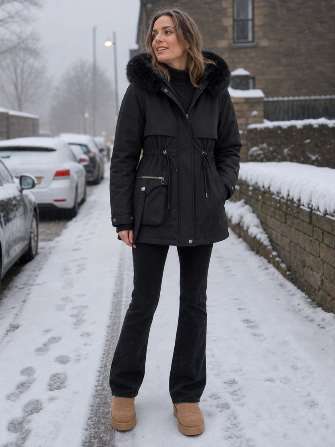 Éloïse | Taillierter wasserabweisender Damenparka mit Sherpa-Futter