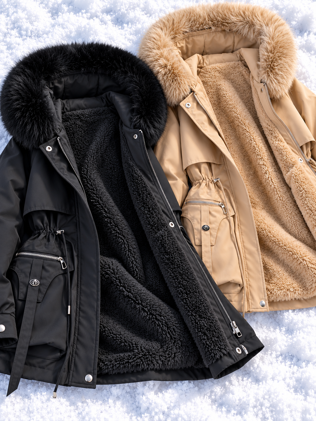 Éloïse | Taillierter wasserabweisender Damenparka mit Sherpa-Futter