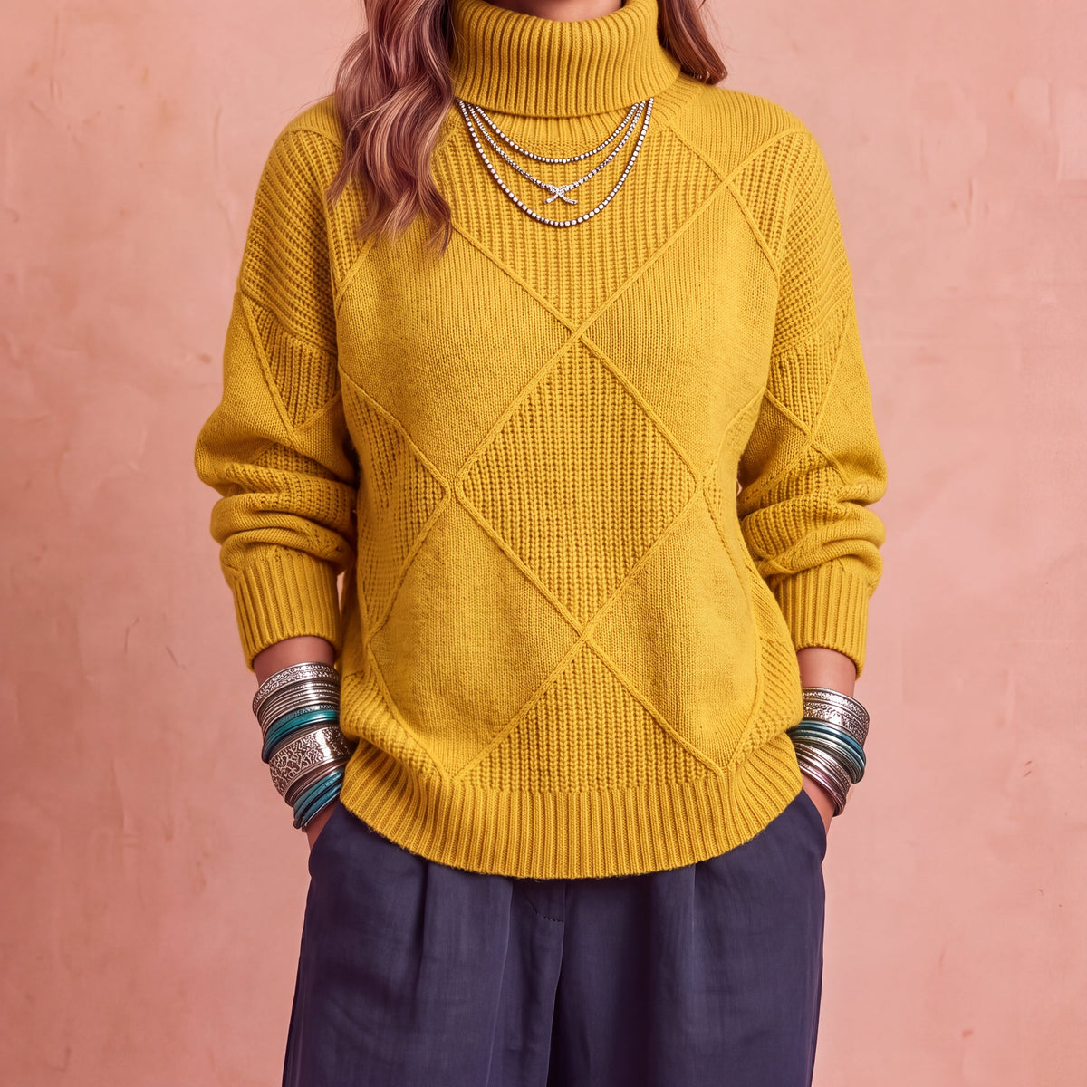 Eugénie – Lockerer Winterpullover mit Rautenmuster