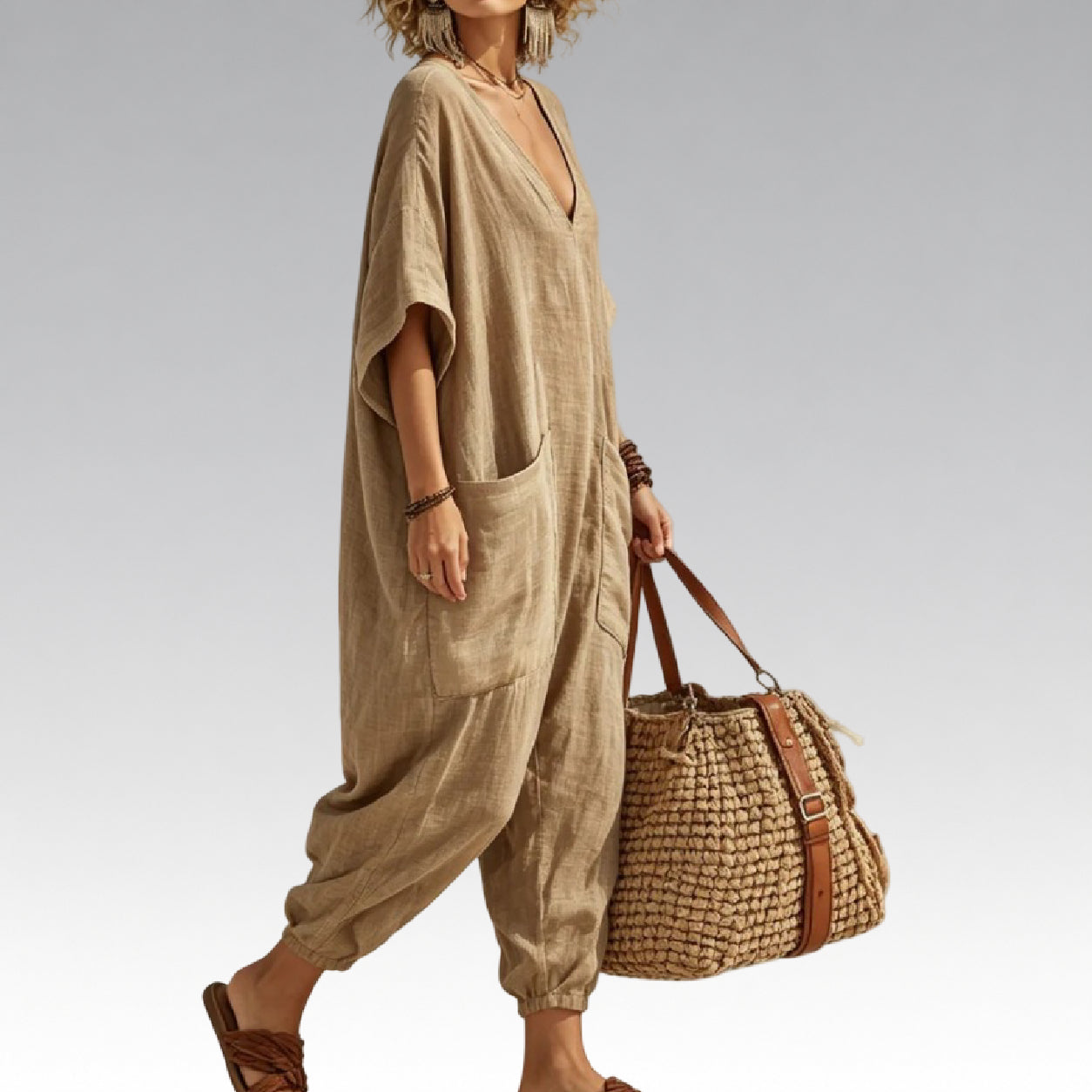 Liv – Lockerer Sommer-Jumpsuit mit V-Ausschnitt