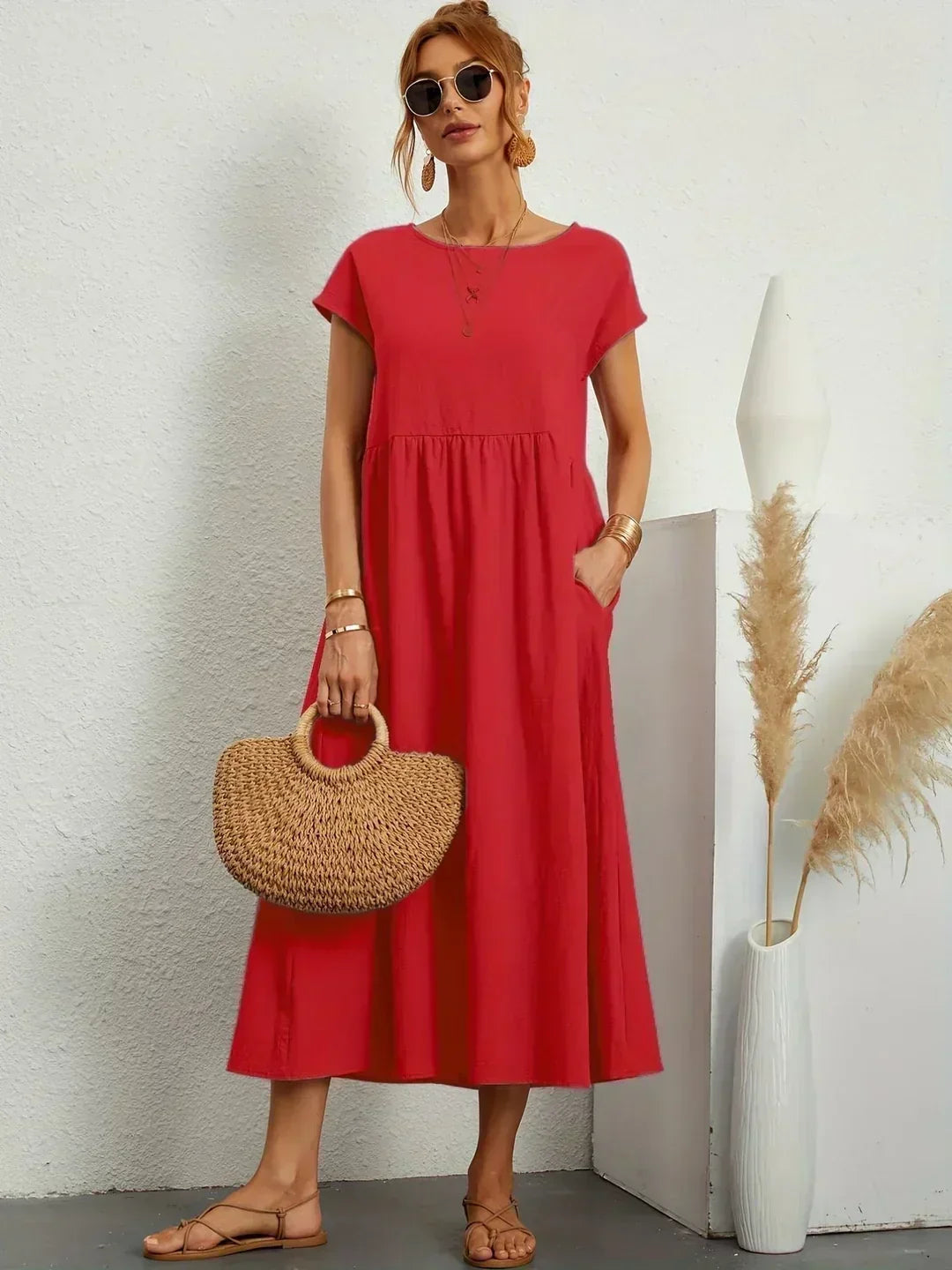 Nerys | Atmungsaktives weißes Midikleid