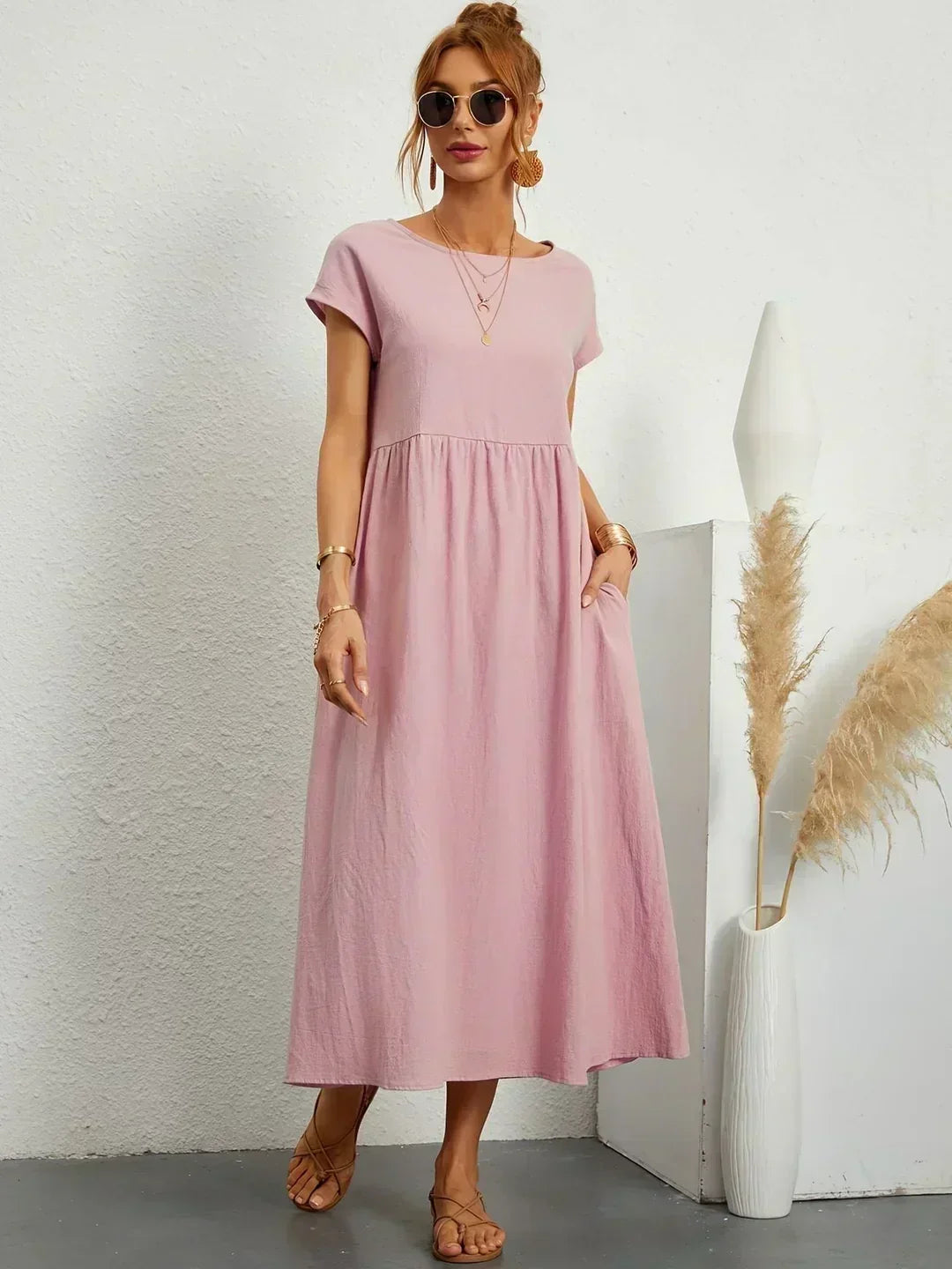 Nerys | Atmungsaktives weißes Midikleid
