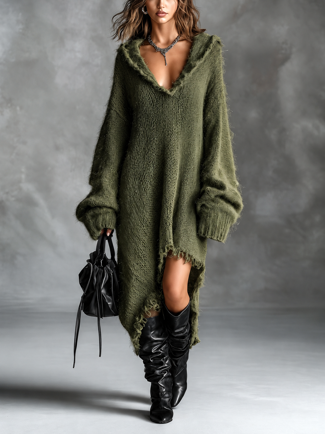 Harper – Strick-Midikleid mit Kapuze