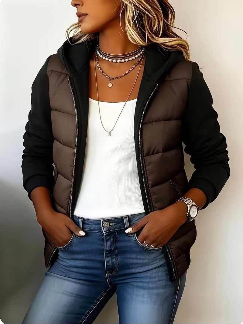 Nina – Gesteppte Colorblock-Jacke mit Kapuze