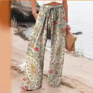 Weite Hose mit Blumenmuster Leichte Hose mit hoher Taille Komfort