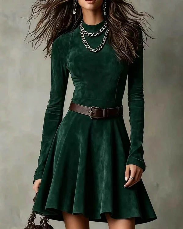 Noémie | Vintage-Mini-Kleid in dunkelbrauner Wildlederoptik