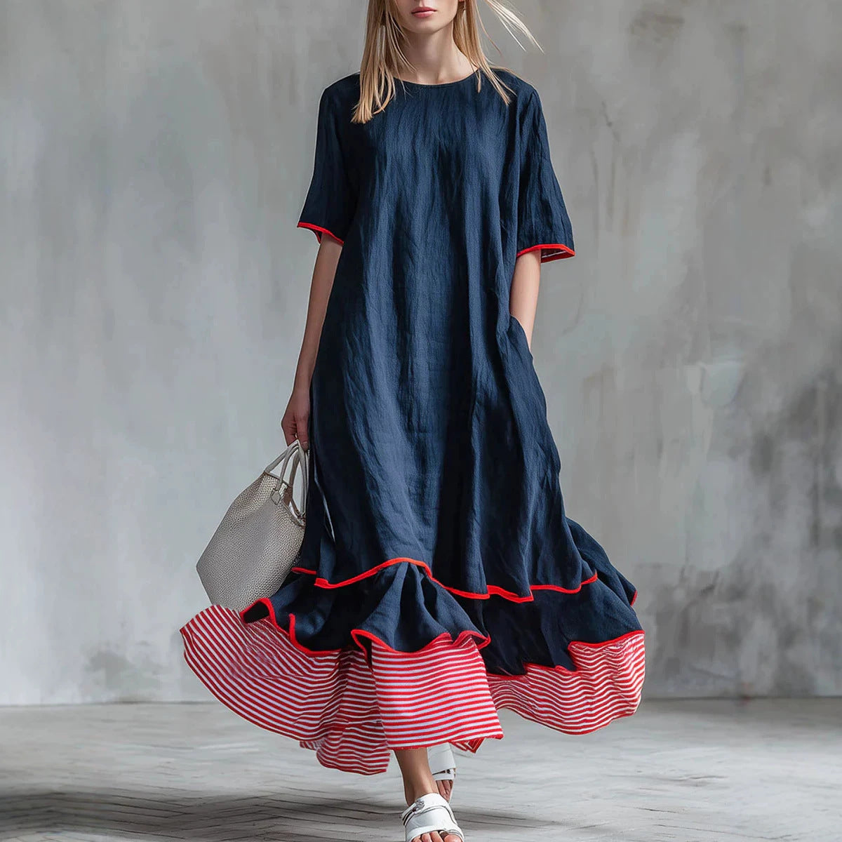 Lässiges Patchwork-Kleid mit Streifen