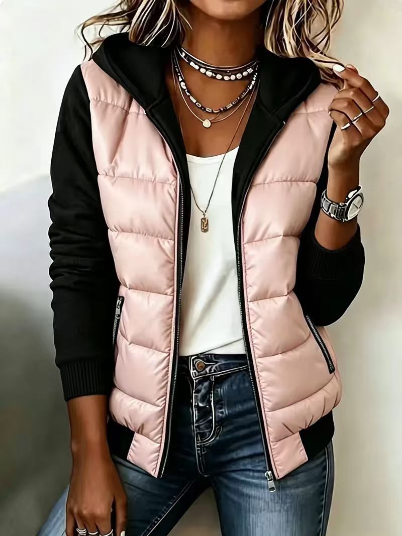 Nina – Gesteppte Colorblock-Jacke mit Kapuze