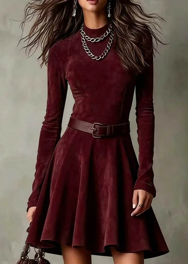 Noémie | Vintage-Mini-Kleid in dunkelbrauner Wildlederoptik