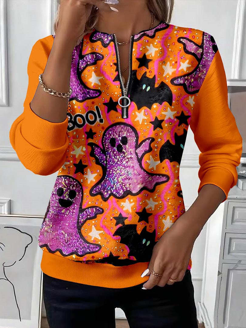 Liva – Halloween-Sweatshirt mit Reißverschluss und glitzernden Geistern
