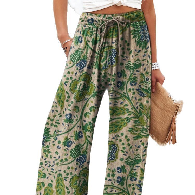 Weite Hose mit Blumenmuster Leichte Hose mit hoher Taille Komfort