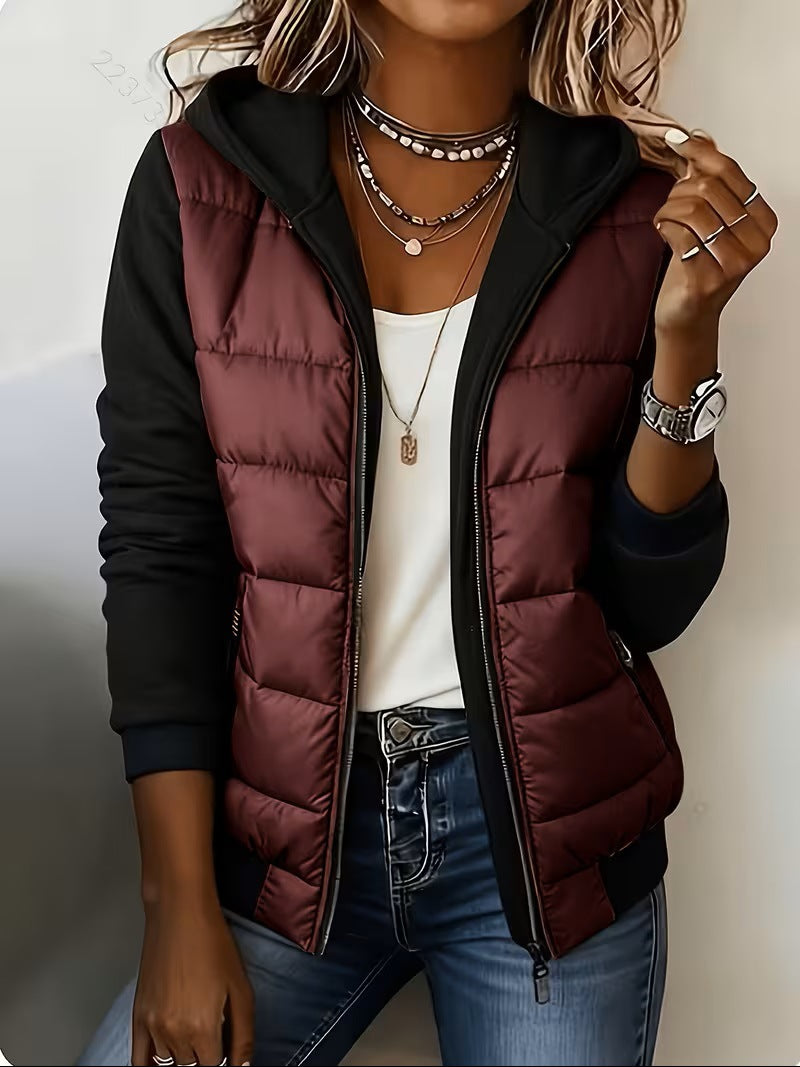 Nina – Gesteppte Colorblock-Jacke mit Kapuze